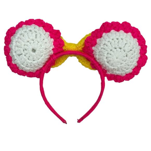 Creaciones Cayana Handmade Crochet Bow Headband in Pink, Yellow, and White - Picture 2 of 4
